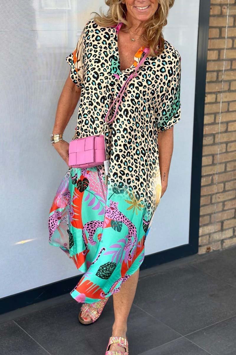 Lässiges Kleid mit Leopardenmuster und kurzen Ärmeln Acel