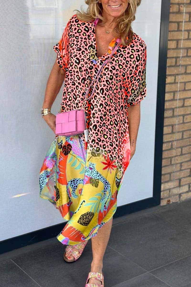 Lässiges Kleid mit Leopardenmuster und kurzen Ärmeln Acel