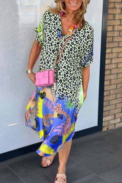 Lässiges Kleid mit Leopardenmuster und kurzen Ärmeln Acel