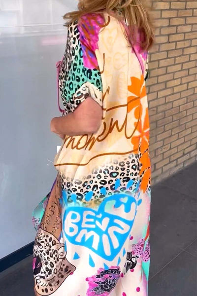 Lässiges Kleid mit Leopardenmuster und kurzen Ärmeln Acel