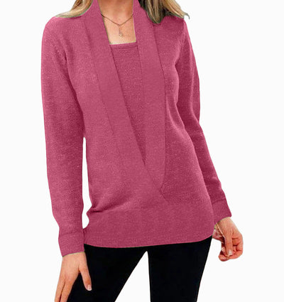 Teren | Gestrickte Pure Color Deep V Neck Two Piece Pullover Jacke