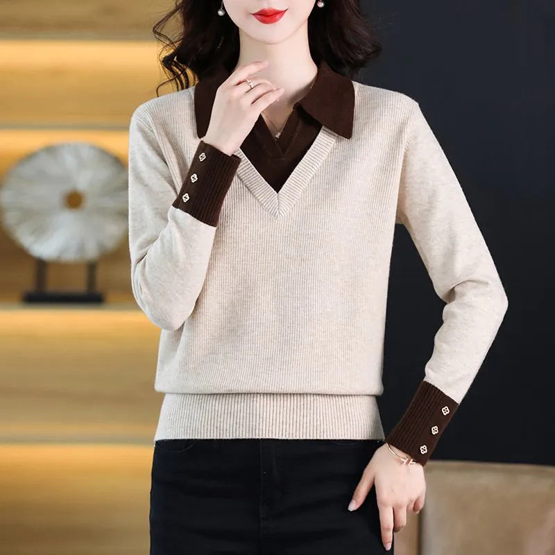 Cove | Mode Original Herbst Zweiteilige Polo Neck Pullover für Frauen