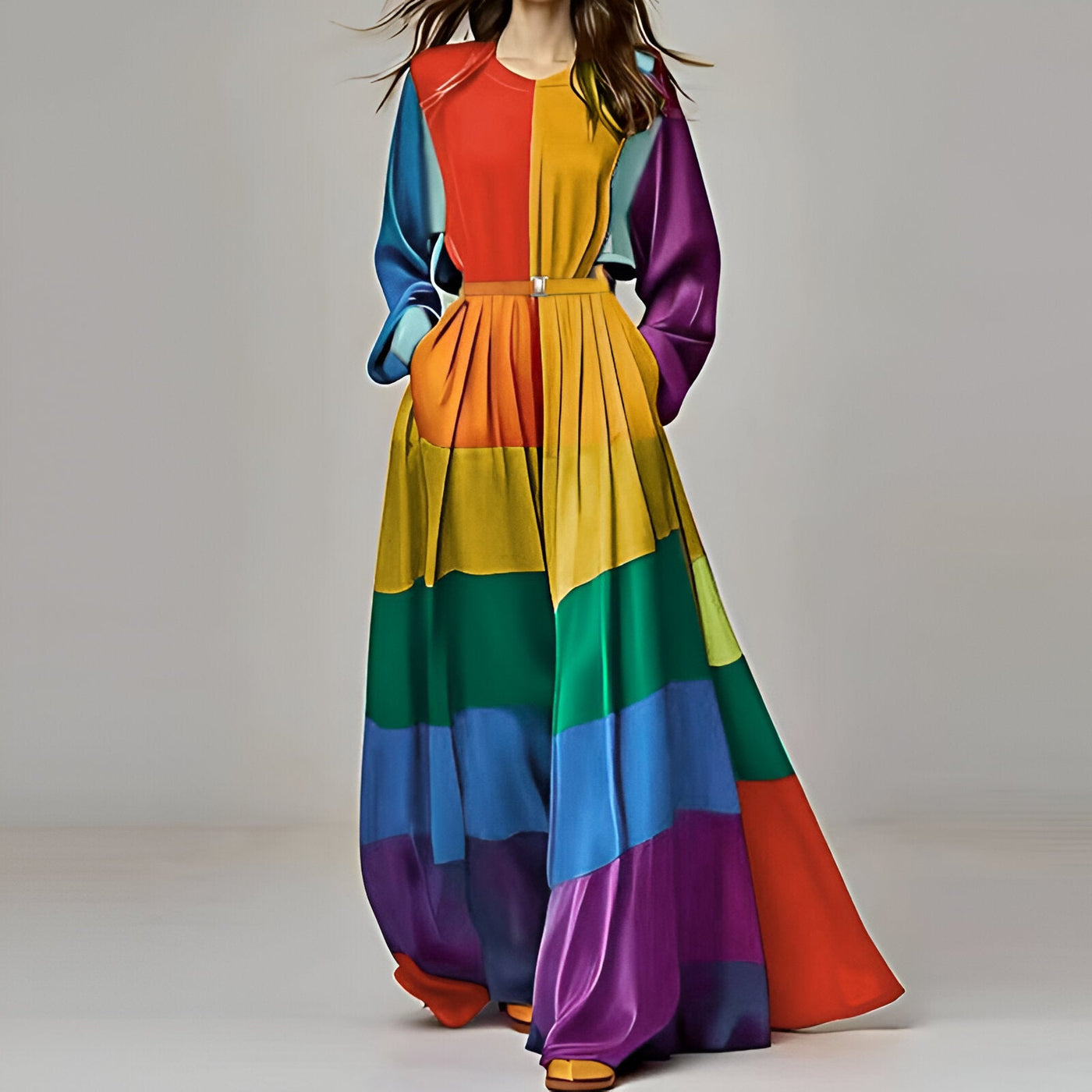 Susi | Mode O-Ausschnitt Langarm Plissee Kleid für Frauen