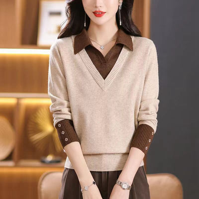 Cove | Mode Original Herbst Zweiteilige Polo Neck Pullover für Frauen