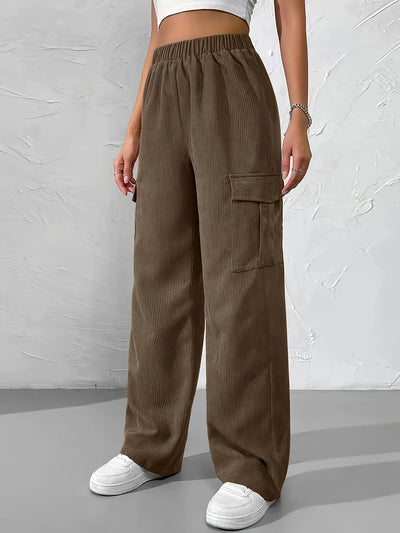 Heli | Herbst und Winter neue elastische Taille Cargo-Hosen Kord
