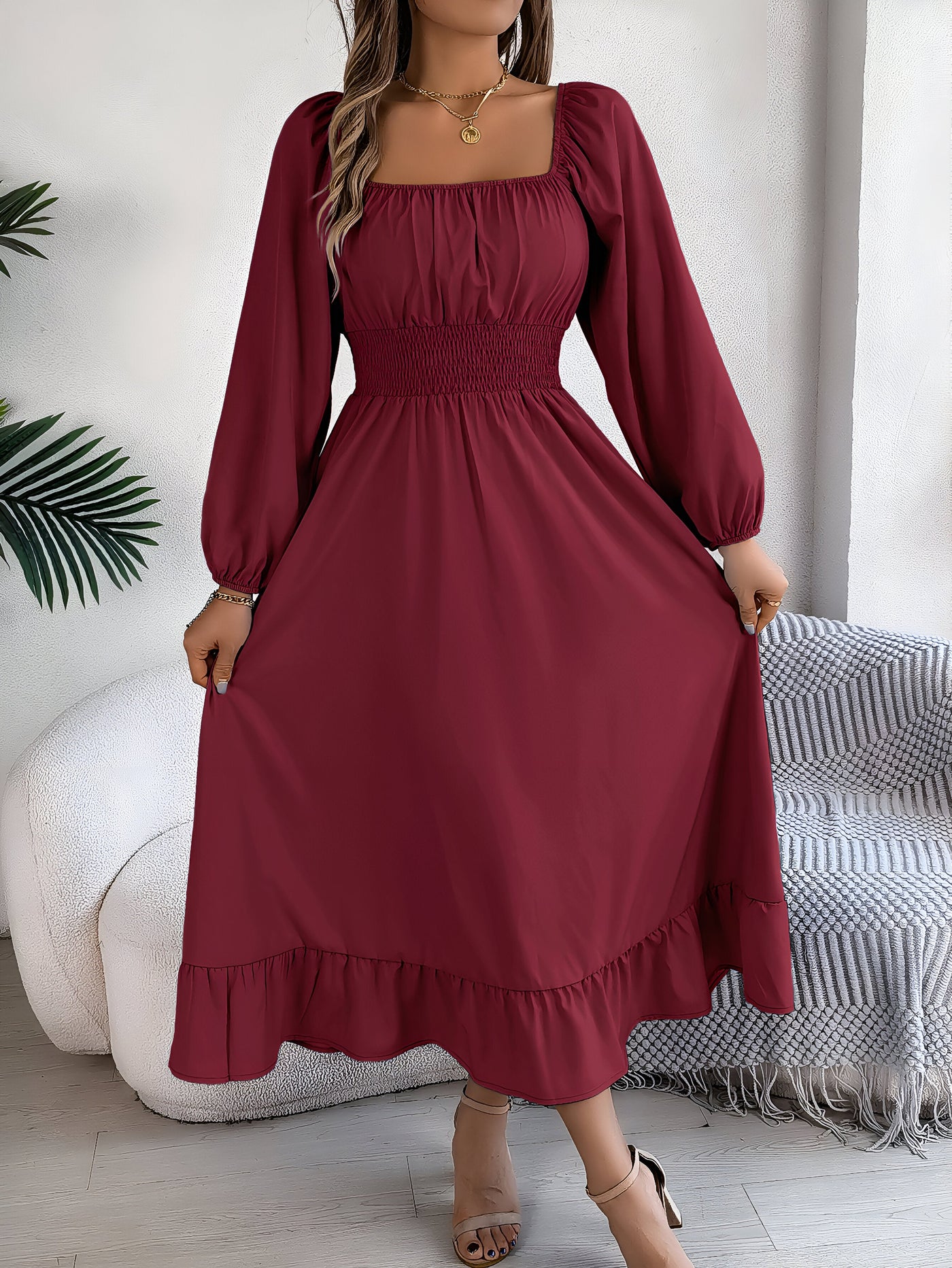 Sarah | Elegantes Hochtaillen-Brautjungfernkleid mit Rüschen