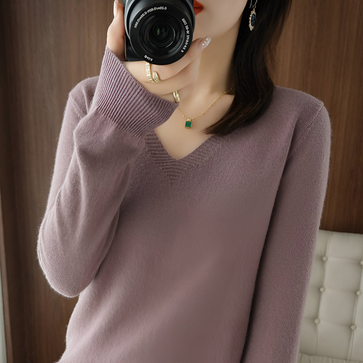 Lieselotte | Gemütlicher V-Ausschnitt Strickpullover
