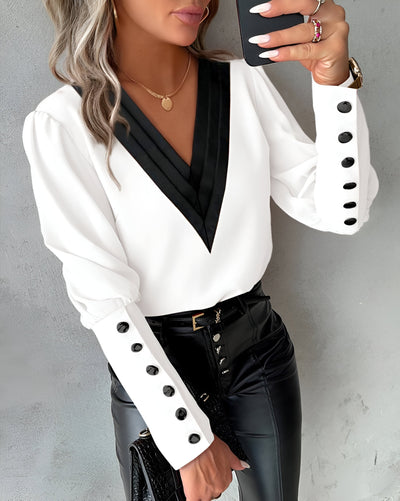 Maria | Elegante Bluse mit V-Ausschnitt und Farbblock-Design für einen mühelosen Stil