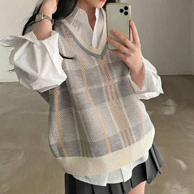 Annalena | Karierte Pullover-Weste mit V-Ausschnitt für Frauen