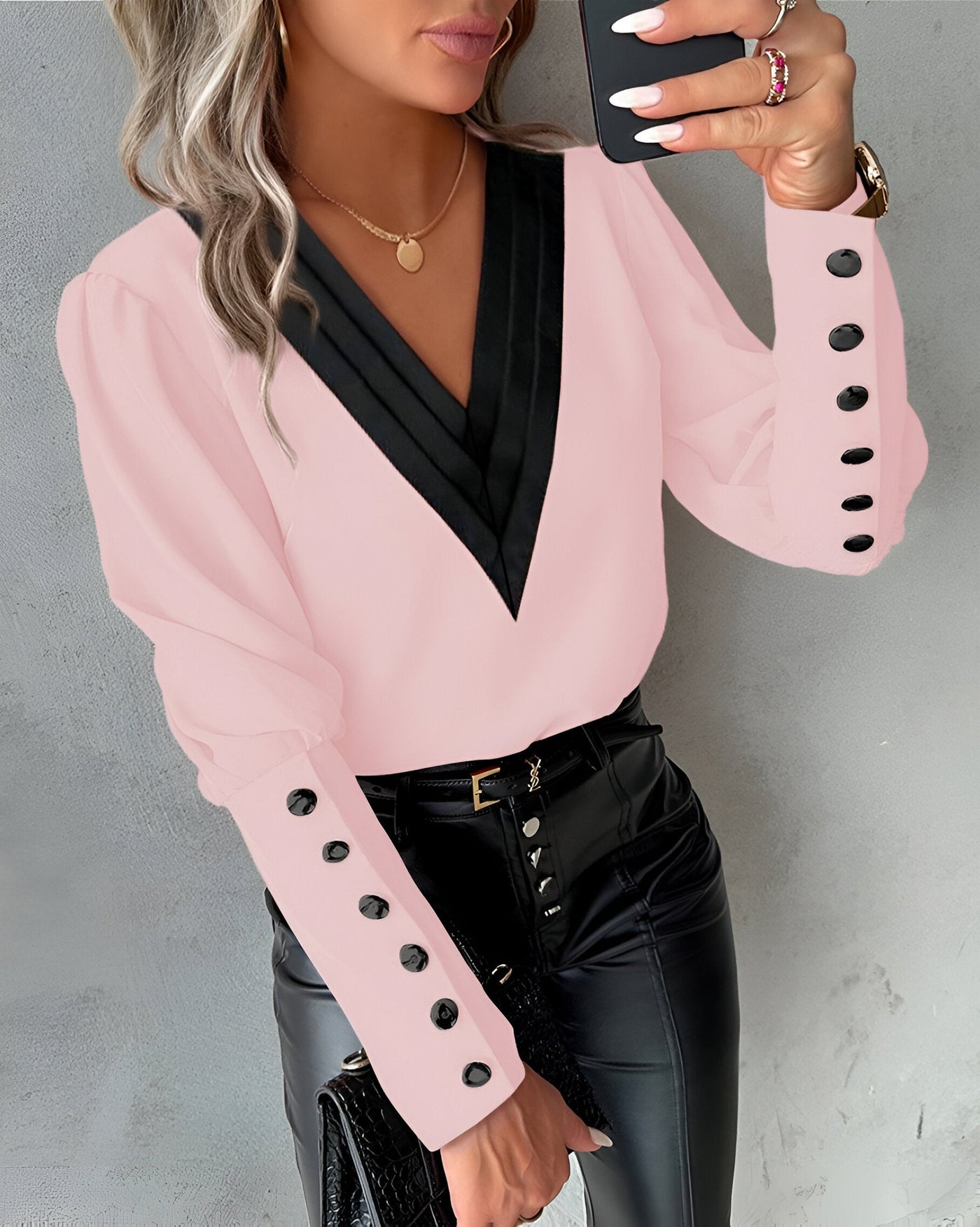 Maria | Elegante Bluse mit V-Ausschnitt und Farbblock-Design für einen mühelosen Stil