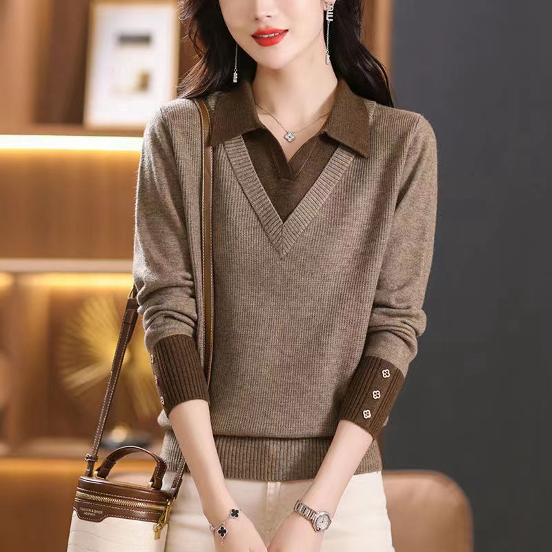 Cove | Mode Original Herbst Zweiteilige Polo Neck Pullover für Frauen