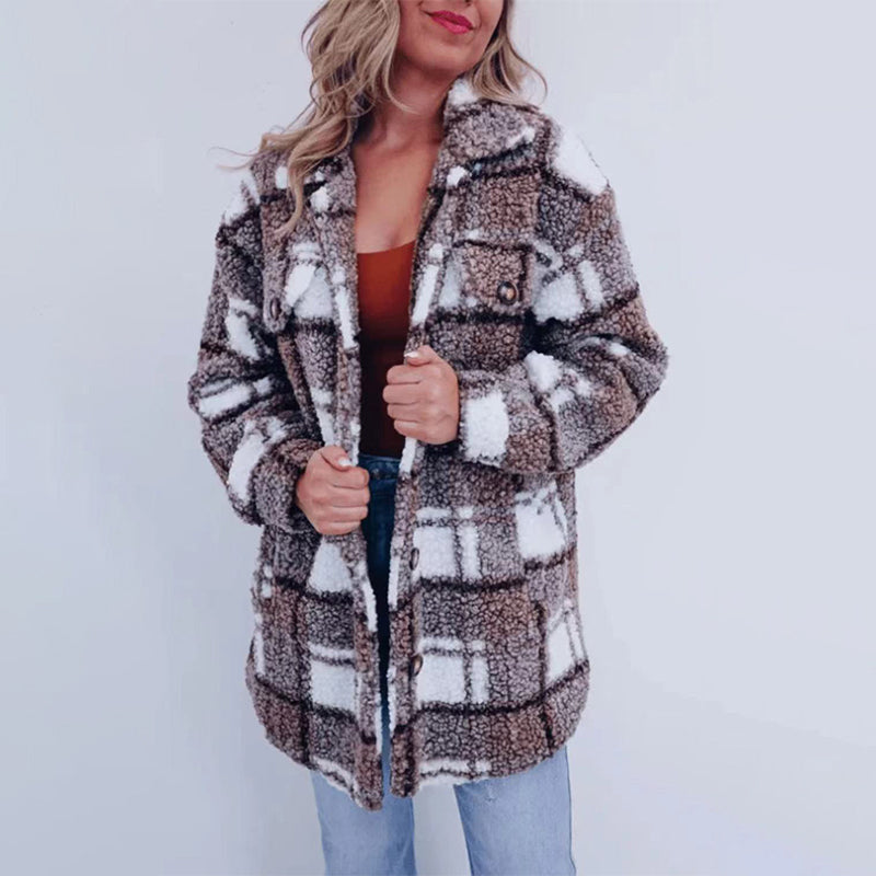 Nina® | Karierte Teddy-Jacke für Damen