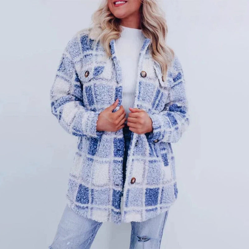 Nina® | Karierte Teddy-Jacke für Damen