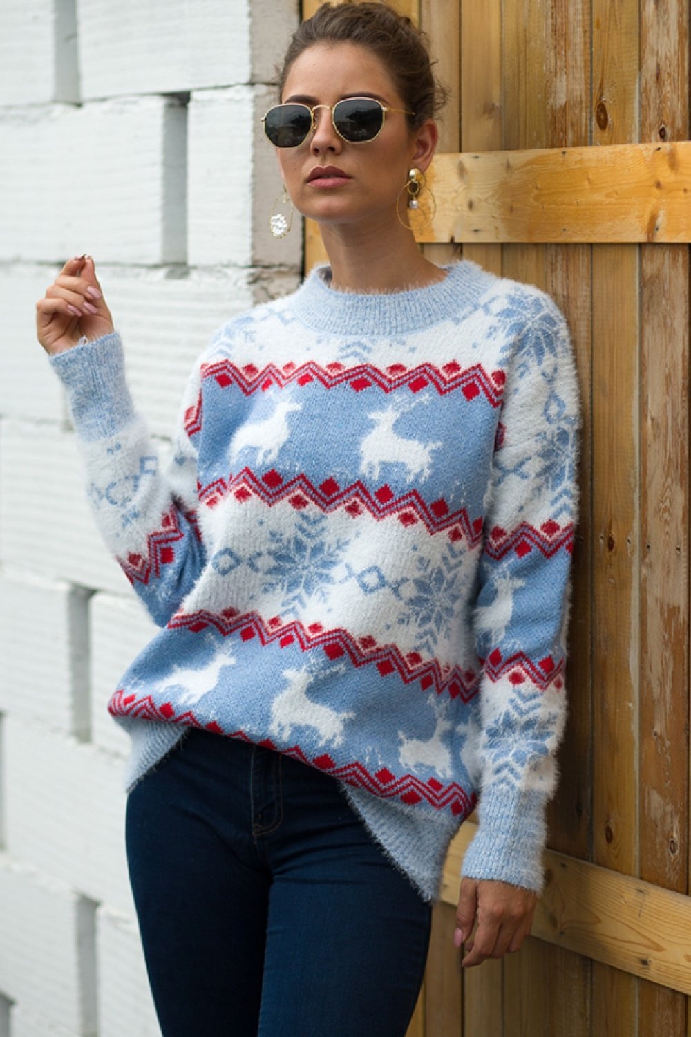 Weihnachtspullover mit Streifen für Damen