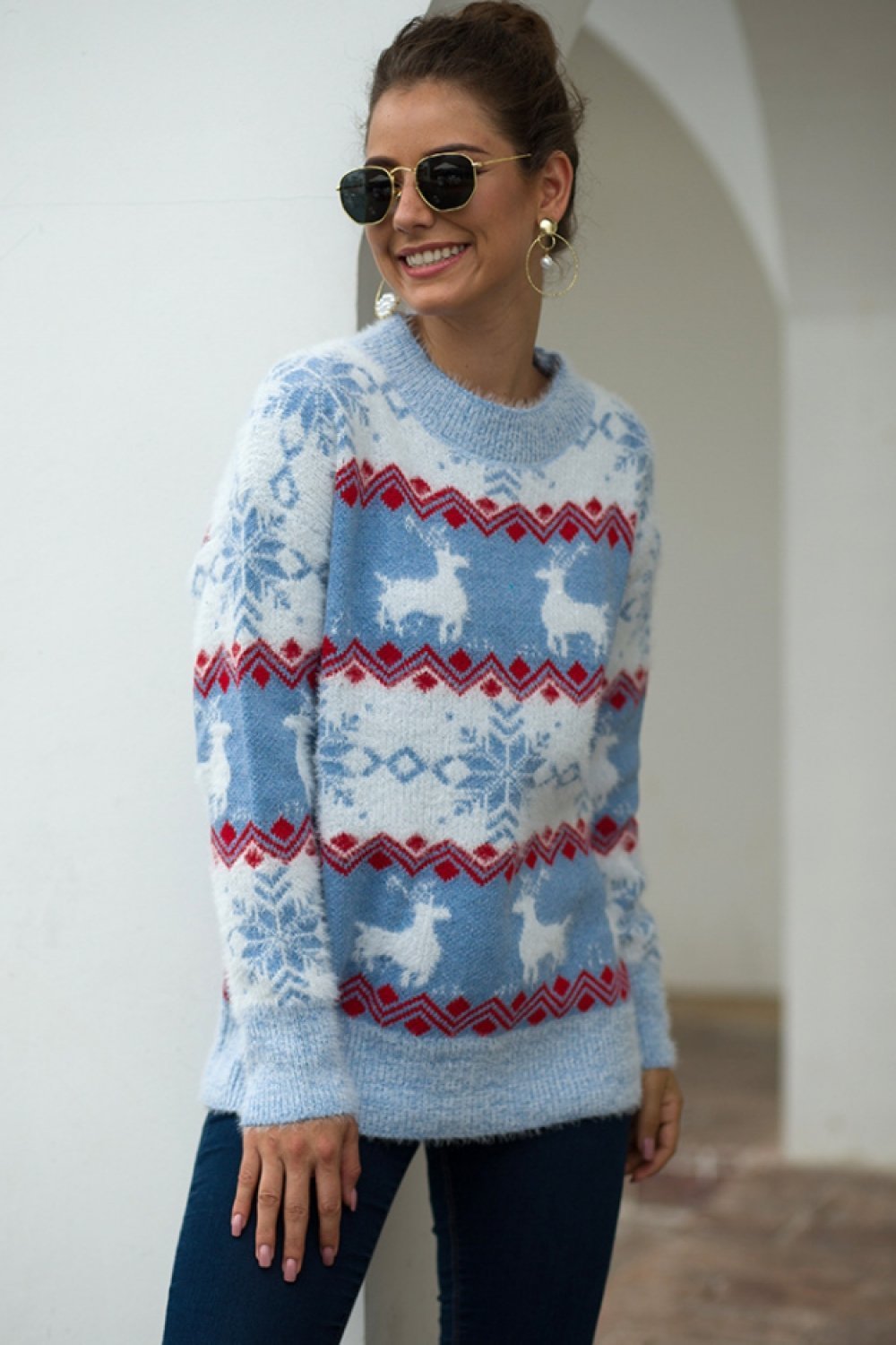 Weihnachtspullover mit Streifen für Damen