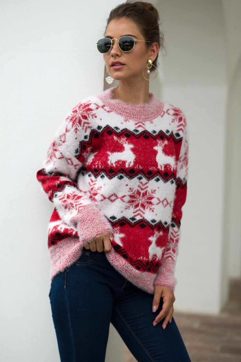 Weihnachtspullover mit Streifen für Damen