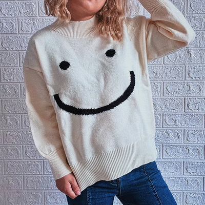 Finni |  Herbst Niedliches Smiley-Muster Langarmshirt
