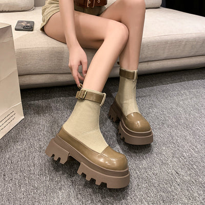 Jordan | Frauen Plattform Stiefeletten 2024 Herbst Canvas Quadrat Heels Schuhe
