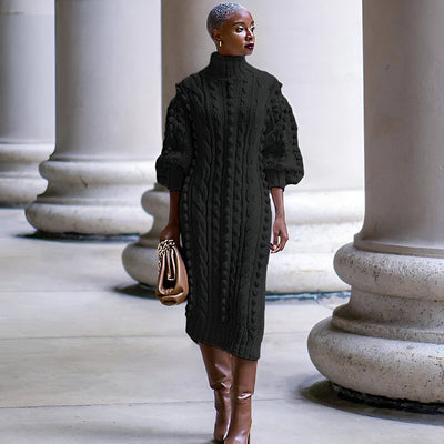 Elsbeth | Elegantes Rippstrick-Turtleneck-Midi-Kleid