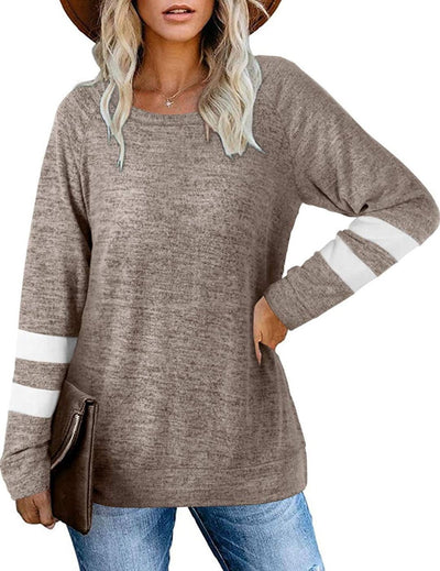 Jett | Damen Langarm Patchwork Rundhalsausschnitt lässig bedrucktes T-Shirt Top