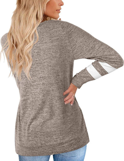 Jett | Damen Langarm Patchwork Rundhalsausschnitt lässig bedrucktes T-Shirt Top